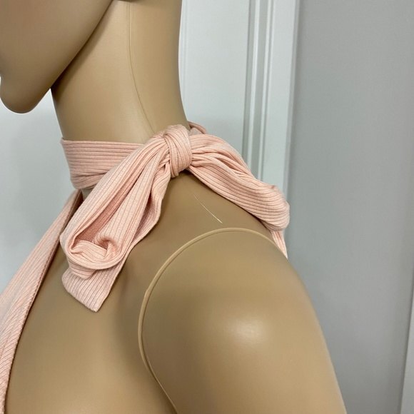1. State The Artist Shadow One Shoulder Tie Neck Top. Pink. Small. Pastel - Picture 7 of 12
